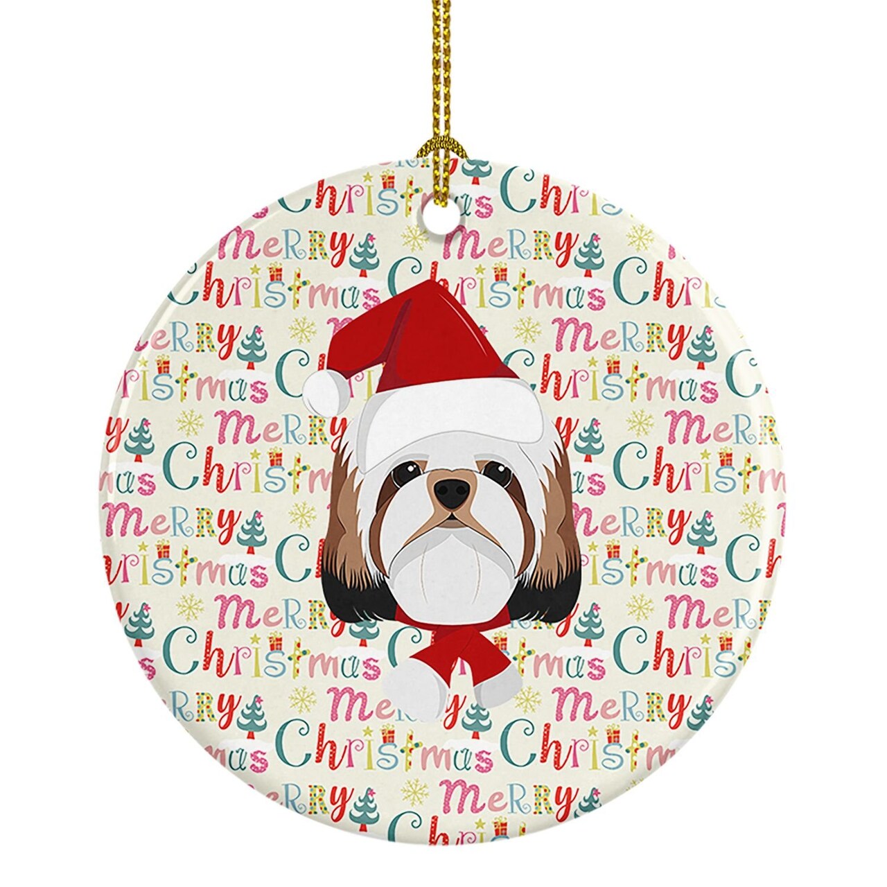 Edge Collections - 2.80" X 0.15" - Multicolor - Shih Tzu Christmas Ornament - 1 Piece